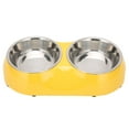 thumbnail image 1 of Cuencos dobles antideslizantes de acero inoxidable para mascotas, alimentador de agua para alimentos domésticos para mascotas medianas y pequeñas (S amarillo), 1 of 8