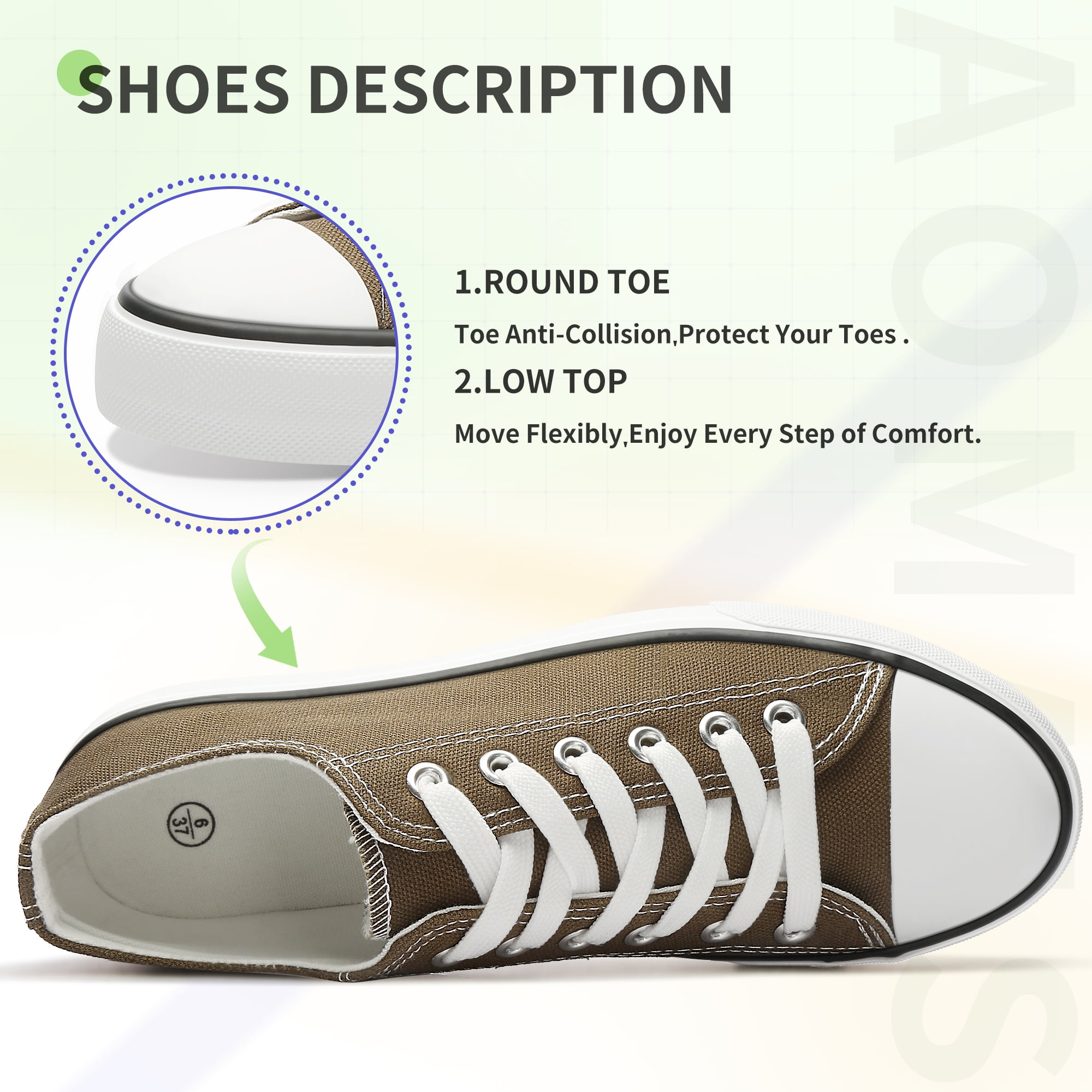 AOMAIS Womens Canvas Fashion Sneakers Classic Low Top Fabric Shoes Casual Walking Canvas Flats Cute Lace Up Tennis Shoes for Lady(Brown US8)