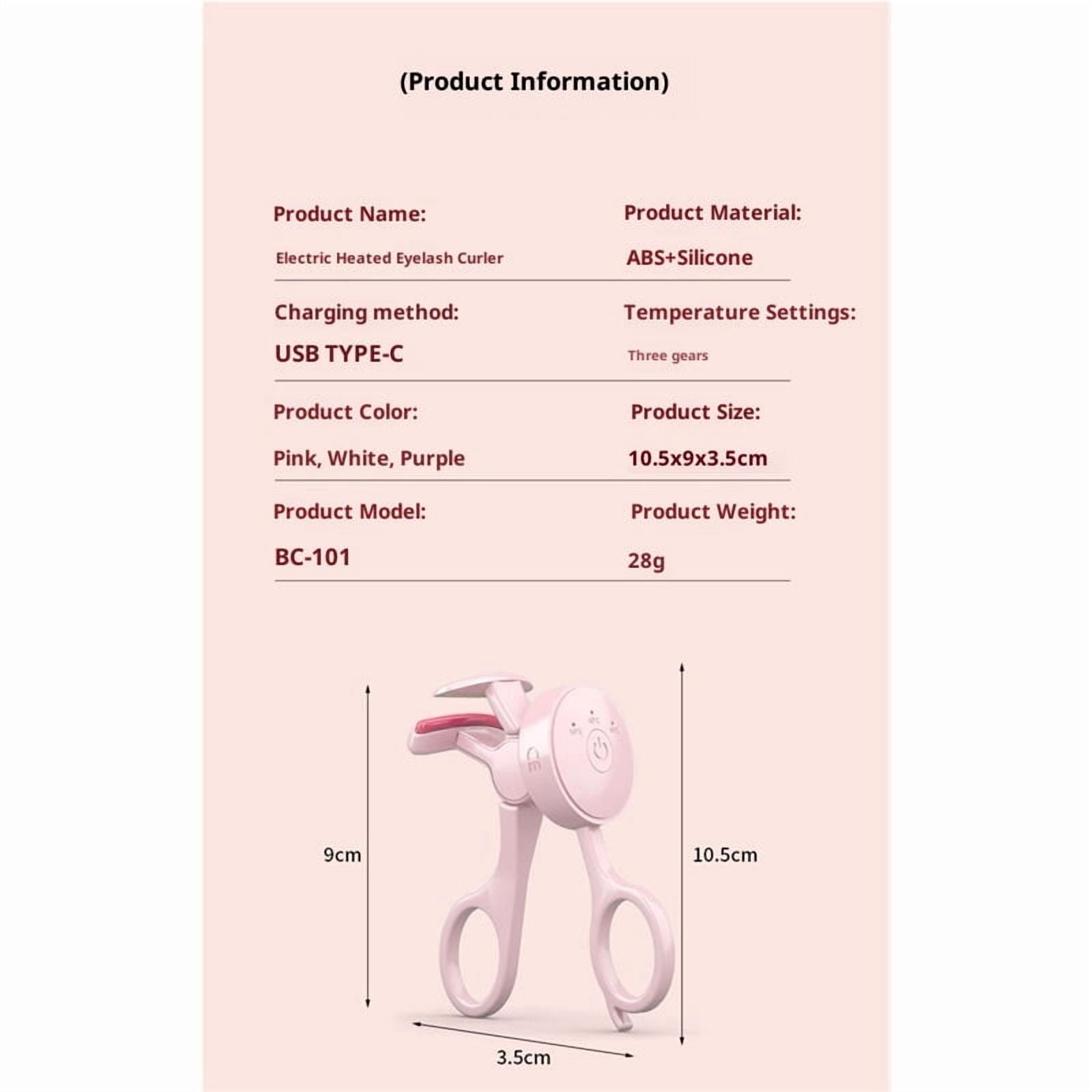 2pcs Heated Eyelash Curlers with 3 Heating Modes, Rechargeable Electric Eyelash Curler with Type-C, Anti-Burn Mini Lash Curler, Gift for Women Girls, Pink