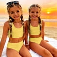 thumbnail image 5 of CCRFTGI Girls Swimsuit Size 6-7 Two Piece Sets Swim Vacation Bathing Suit Beach Vacation Solid Girls Bikini Cute Summer Girls Fashion Swim Suit Kids Bikini Yellow 1-2 Years, 5 of 9