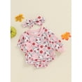 thumbnail image 3 of Nygoyerh Baby Girl Rompers 3M 6M 12M 18M Crew Neck Long Sleeve Playwear Flower Ghost Print Jumpsuits Halloween Bodysuits with Headband Newborn Infant Clothing for Casual, 3 of 8