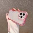 thumbnail image 6 of For iPhone 16 Clear Phone Case,3-in-1 Heavy Duty Protection,With Wrist Strap,Transparent Back,Shockproof Bumper Military Drop Protection Anti-Scratch Rugged Phone Case,Pink, 6 of 10