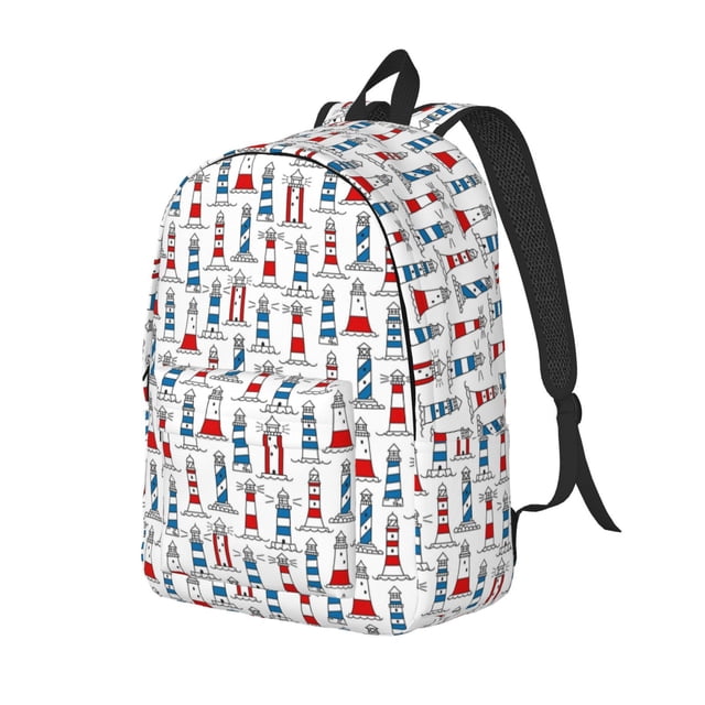 Disketp Lighthouse And Beacon print Canvas Backpack Lightweight Travel Daypack Student Rucksack Laptop Backpack-