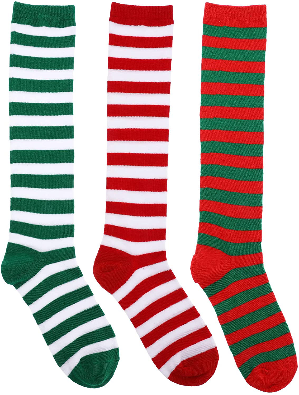 3 Pairs Long Striped Socks Knee High Stocking for Halloween Cosplay Party Costumes