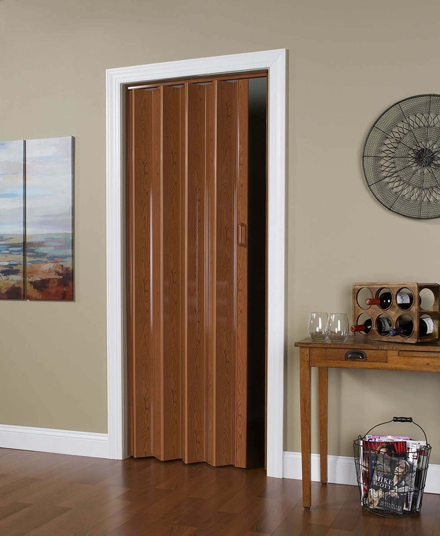 Spectrum Oakmont Pvc Folding Door 48wide X 80high Pecan Color Walmartcom Walmartcom