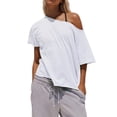 thumbnail image 4 of Czanzd Women's Oversized Off-Shoulder T-Shirt Loose Fit Casual Short Sleeve Top,White,XL, 4 of 6