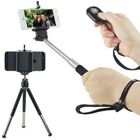 Camera Control - Universal Wireless Selfie Kit includes Selfie Stick, Tripod and Bluetooth Remote Control. Handsfree Control of Camera Shutter from a Distance of up to 30 feet. For iOS & Android Smartphones
