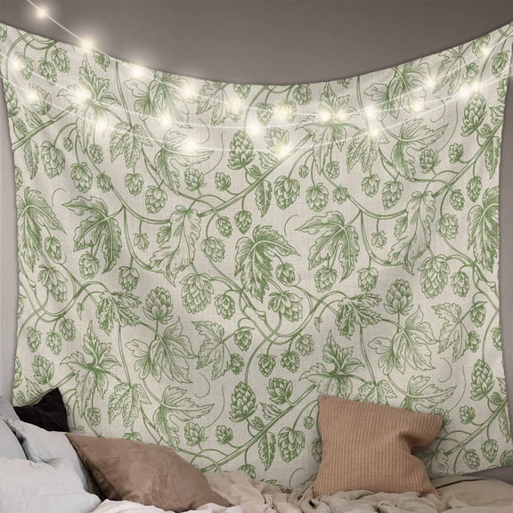 Sage Green Flowers Tapestry for Bedroom Wall Hanging Tapestry, Rustic Pastoral Botanical Floral Leaf Ceiling Backdrop Tapestries Poster Blanket Wall Decor for Teens Room Living Room Dorm 55" x 73"