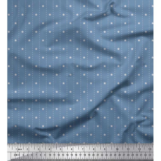 Soimoi Blue Cotton Poplin Fabric Dots & Star Print Fabric by Yard 42 Inch Wide