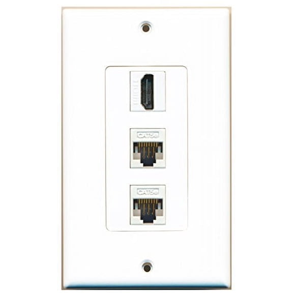 RiteAV - 1 Port HDMI 2 Port Cat5e Ethernet White Decorative Wall Plate