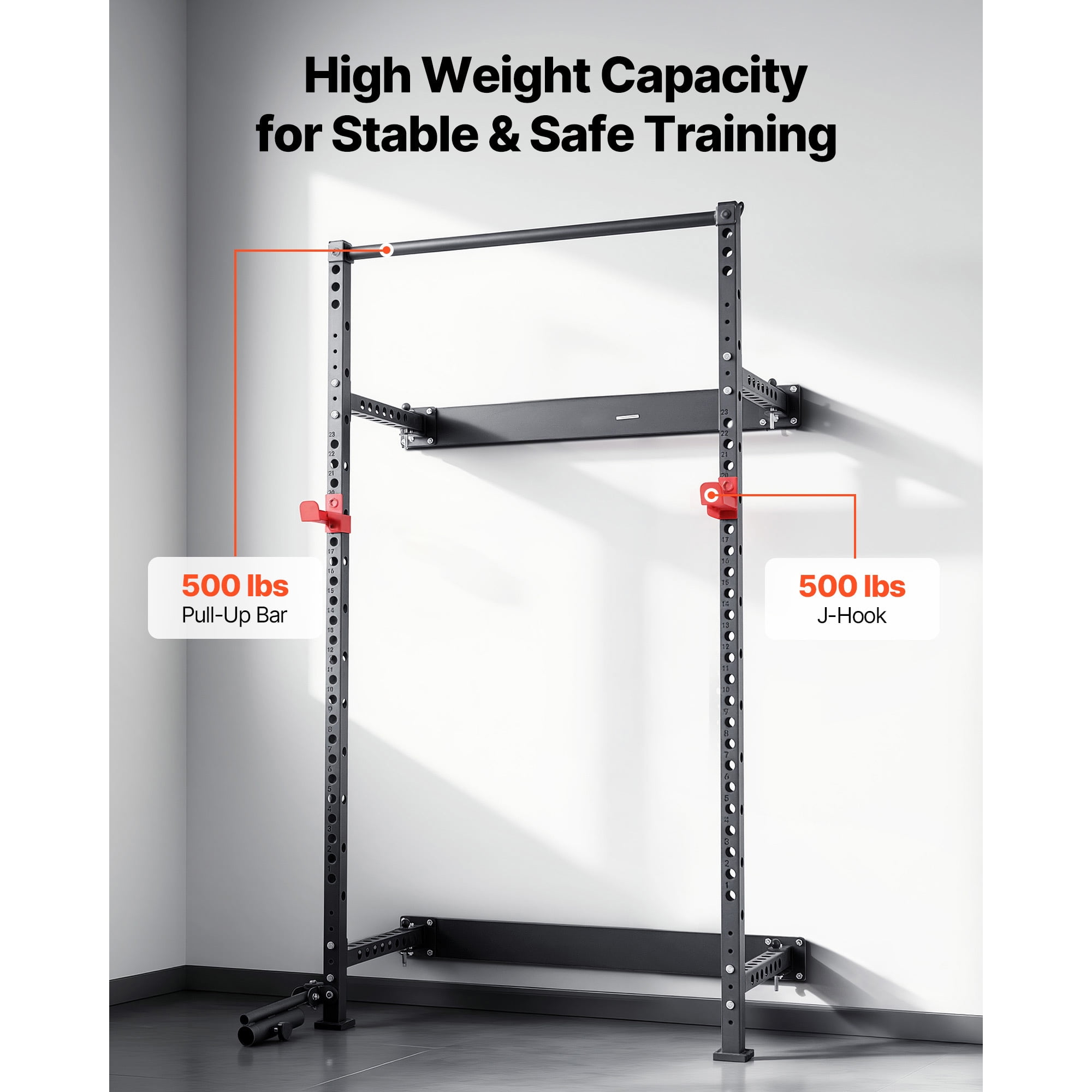 KFFKFF Folding Wall-Mounted Power Cage, Multifunctional Squat Rack for Strength Training, Home Gym Equipment with Adjustable J-Hooks, Pull-Up Bar, Landmine Holder, and 1000LBS Weight Capacity