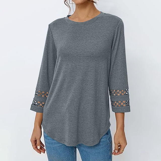 Babysbule Blouse Décontractée pour Femmes Manches 3/4 Col Rond Coupe Ample Tunique en Polyester Spandex Confortable pour Usage Quotidien à la Maison