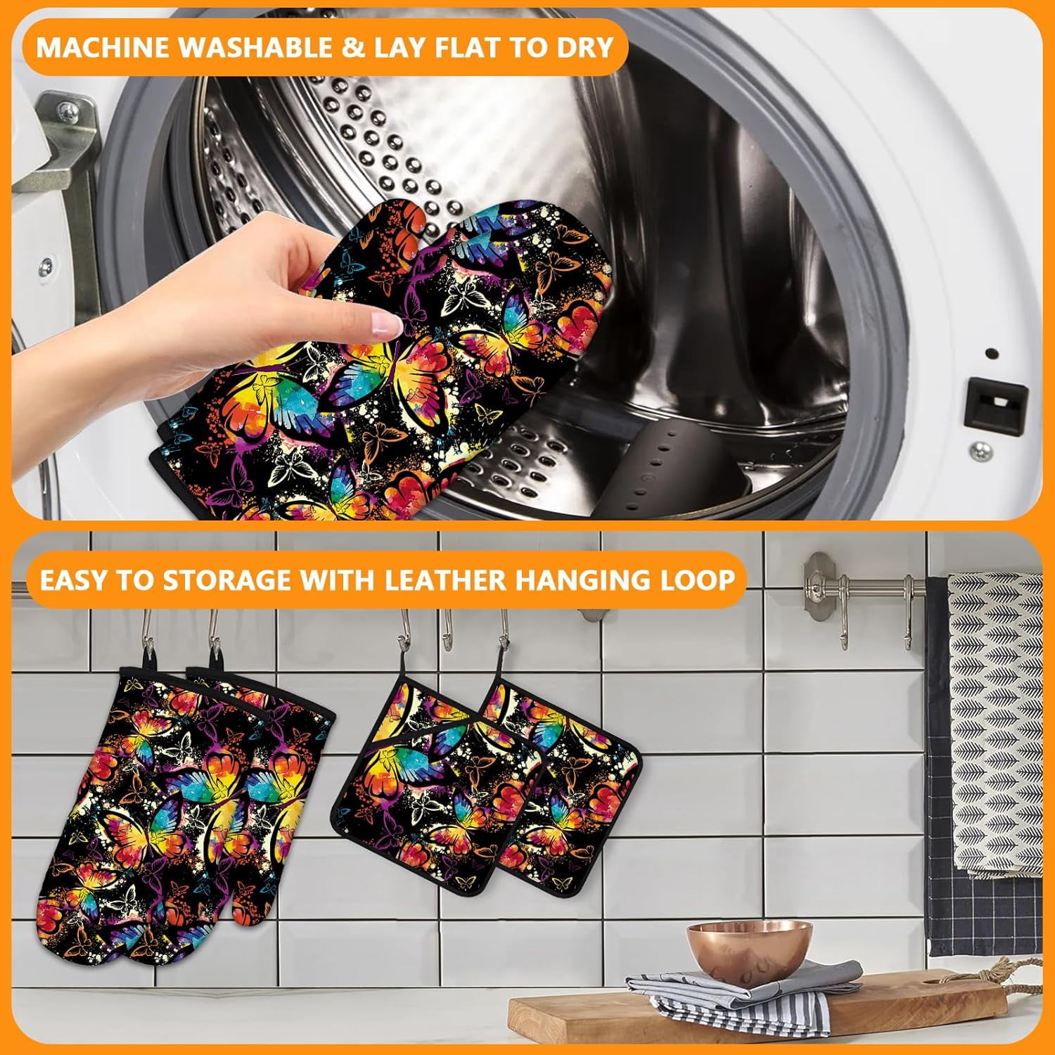 Sunflower Highland Cow Oven Mitts and Pot Holders Sets 4Pcs,Extra Long Oven Gloves Potholder for Kitchen Cooking Baking BBQ 100% Cotton Heat Resistant