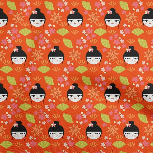 oneOone Rayon Orange Fabric Asian Japanese Fan Sewing Craft Projects Fabric Prints By Yard 56 Inch Wide
