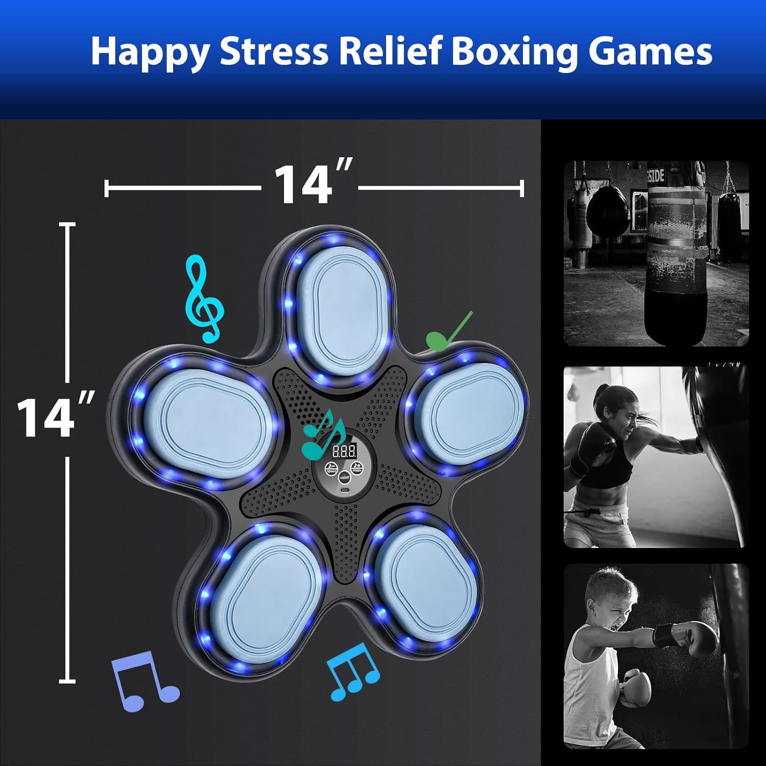 Smart Music Boxing Machine for Adults and Kids, Training Machine with LED Electronic Wall Mounted, Home Indoor Workout Equipment with Premium Boxing Gloves