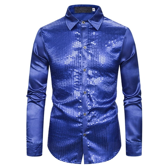 Men's Shiny Metallic Sequin Long Sleeve Button Down Shirts
