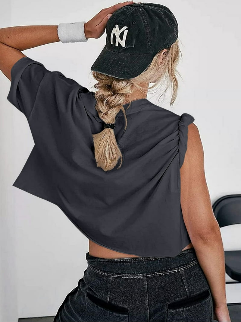 Workout Crop Tops for Women Loose Fit Breathable Yoga T Shirts