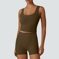 thumbnail image 2 of Wyobums Workout Sets for Women 2 Piece Shapewear Outfits Scoop Neck Crop Tank Tops Matching High Waist Biker Shorts Gym Yoga Outfits Coffee, 2 of 7