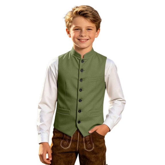 Kiijoy Boys Mandarin Collar Vest Single Waistcoat Sleeveless Jacket, Sizes 2-14