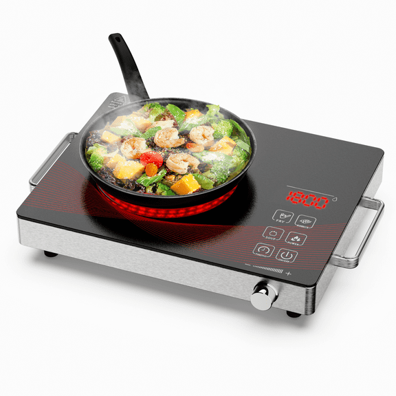 Infrared Hot Plates for Cooking Electric Stove Top, Portable Small Countertop Single Burner with Knob Control, 2200W Ceramic Glass Infrared Camp Stove