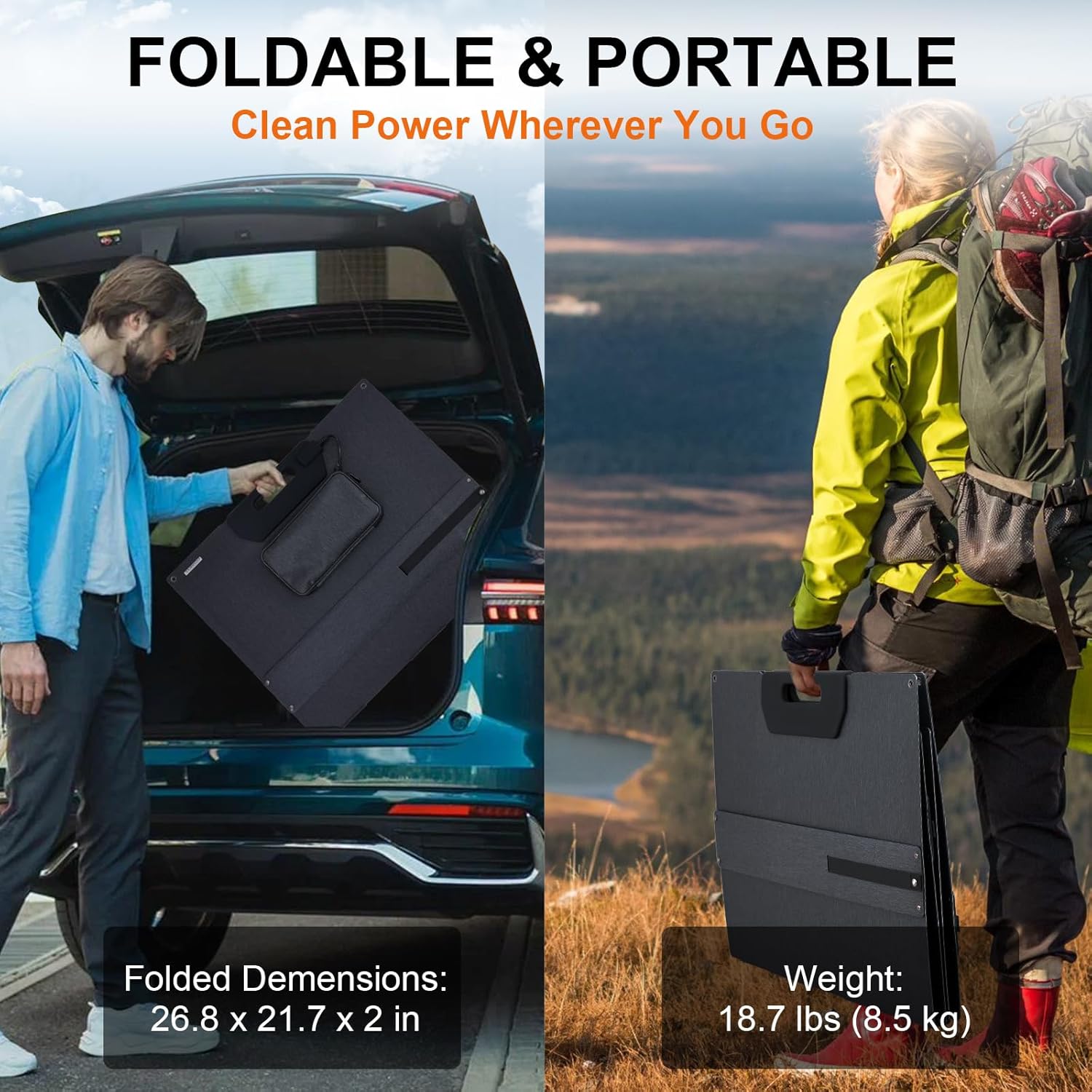 100 Watt Portable Solar Panel for Power Station, Foldable Solar Panel Solar Charger IP65 Waterproof, 100W Solar Panel Power Backup w/3 Kickstands Cable for Camping RV Blackout Off Grid Outdoor