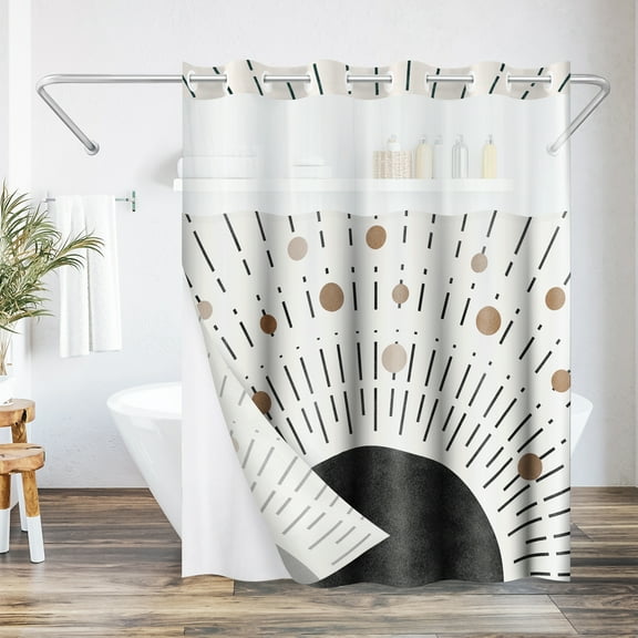 Americanflat 72x75 Hookless Shower Curtain - Abstract Black Bronze Shower Curtain with Sheer Panel, Snap-In Liner, and Grommets - 100% Polyester