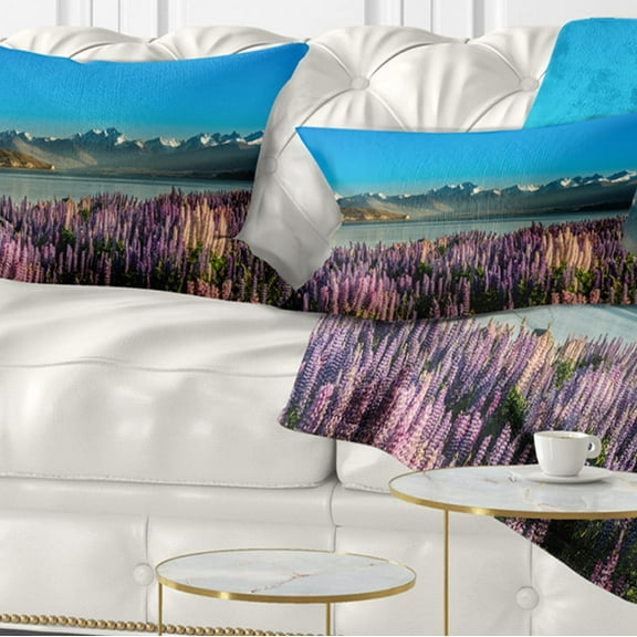 Designart Incredible Mountains Waters and Flowers - Landscape Printed Throw Pillow - 12x20