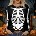 thumbnail image 2 of Halloween Shirts for Women Skeleton Print Long Sleeve Casual Fit Crewneck Tops Fall Outfit, 2 of 4