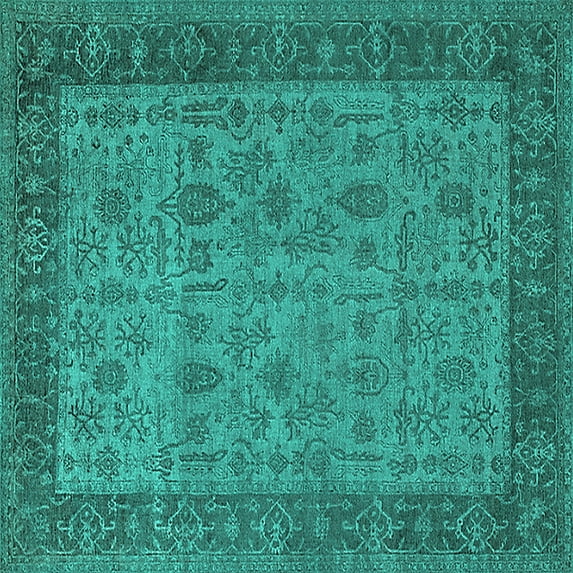 Ahgly Company Indoor Square Oriental Turquoise Blue Industrial Area Rugs, 7' Square
