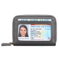 thumbnail image 1 of Tarjetero de piel de vaca de doble capa con cremallera y capa superior para mujer, tarjetero de piel antimagnética RFID, tarjetero de identificación de gran capacidad, 1 of 6
