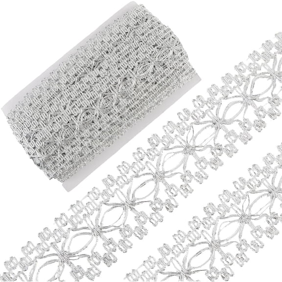 10 Yards Metallic Braid Trim Lace Ribbon Embellishment 1.6in Silver Decorated Upholstery Gimp Trim for Christmas Wedding Clothes Sewing Jewelry Crafts Curtain Slipcover Costume Home Decor