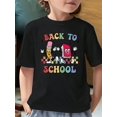 thumbnail image 1 of Boys Back To School Pattern T-Shirt - Short Sleeve Crew Neck T-Shirt With Cartoon Pencil and Book Design, Soft and Breathable, Suitable For Spring and Summer Casual Wear, Lively Young Design, 1 of 6