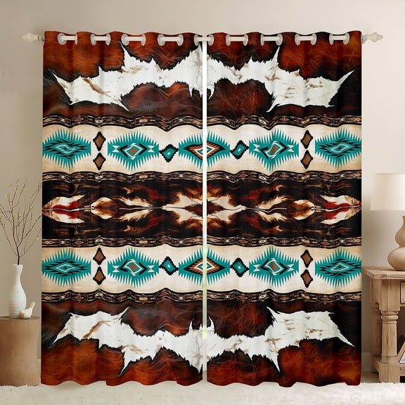 Castle Fairy Brown Teal Aztec Black Out Curtains,Western Curtains Pack of 2 (42x63 Each)