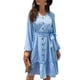 thumbnail image 1 of Vestido de mujer escote en V manga larga abombada cintura alta estampado de lunares vestido informal de moda para mujer azul claro S, 1 of 6