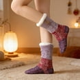 thumbnail image 3 of Sherpa Lined Thick Thermal Floor Socks for Women, Non-Slip Indoor Slipper Socks, Cozy Winter Fleece Snow Socks for Home Use, Purple, One Size, 3 of 5