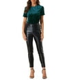 thumbnail image 2 of INSPIRE CHIC Haut de Fête en Velours pour Femmes Col Rond Manches Courtes T-Shirt Décontracté TG Bleu Vert, 2 of 6