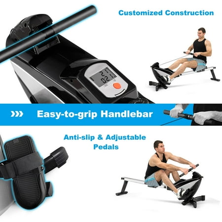 Costway - Magnetic Rowing Machine, Folding Rower with LCD Display and Adjustable Resistance, Exercise Cardio Fitness Equipm - Black/Grey
