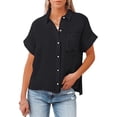 thumbnail image 1 of Parte Superior De La Moda Blusas básicas de algodón Ropa diaria de manga corta para mujer de corte holgado (negro L) Ygjytge para Mujer Negro T M, 1 of 7
