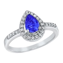 ELYA Jewelry Women's Pear-Cut Blue Cubic Zirconia Sterling Silver Ring