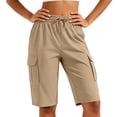 thumbnail image 6 of Besolor Womens Running Shorts High Waist Elastic Drawstring Lightweight Quick Dry Casual Athletic Workout Knee Length Shorts with Pocket, 6 of 7