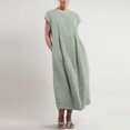 thumbnail image 2 of WREESH Womens Summer Casual Loose Maxi Dress Cotton Linen Solid Sleeveless Round-Neck Retro Long Dress Gray, 2 of 7