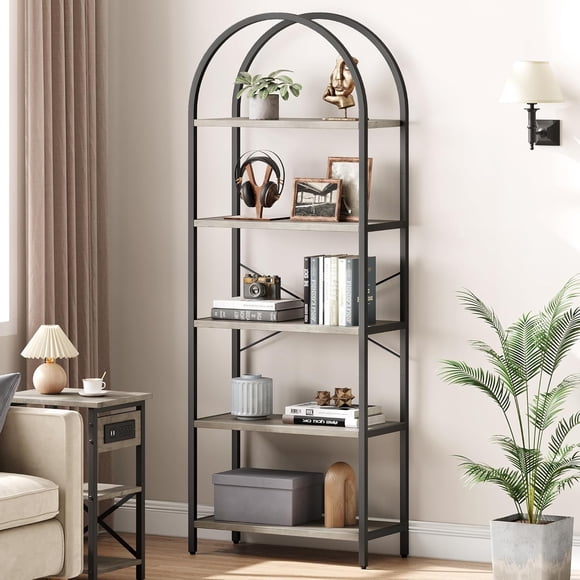 Qinaqin 5 Niveles Arched Madera Bookcase Moderno cm de Profundidadisplay Rack para Dormitorio Living Sala Hogar o Oficina Gris