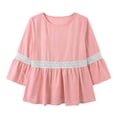 thumbnail image 7 of Lenpel 3/4 Length Sleeve Womens Tops Cotton Linen Crew Neck Fashion Peplum Blouses Casual Loose Eyelet Lace Patchwork Shirts Fall Clothes, 7 of 7