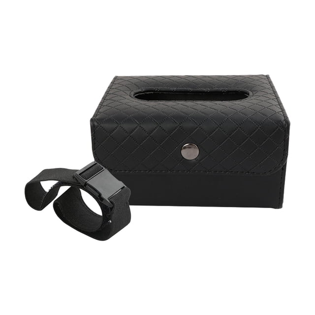 Caja de pañuelos para coche, de cuero sintético, multifuncional, para guardar toallas de papel. Negro