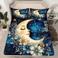 thumbnail image 2 of Manfei Boys Girls Chic Floral Moon Twin Sheet Sets 3pcs,Bohemian Theme Twin Fitted Sheet Microfiber,Starry Sky Breathable Flat Sheet,Microfiber Bedroom Decor, 2 of 7