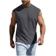 thumbnail image 3 of Men's Sleeveless Tank Top Cotton Blend Summer Vest Casual Solid Muscle Fit Breathable Quick Dry Gym Workout Streetwear Beach | Zenithor,Dark Gray L, 3 of 9