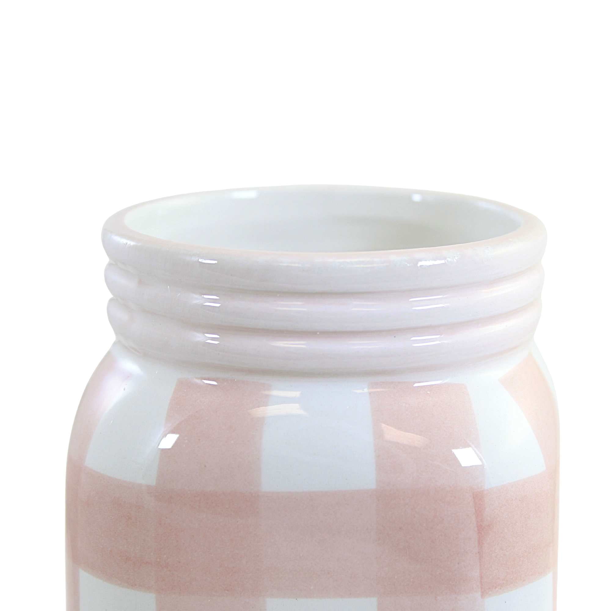 Tabletop Plaid Container Jar Dolomite Planter Utensil Holder A7000 Pink