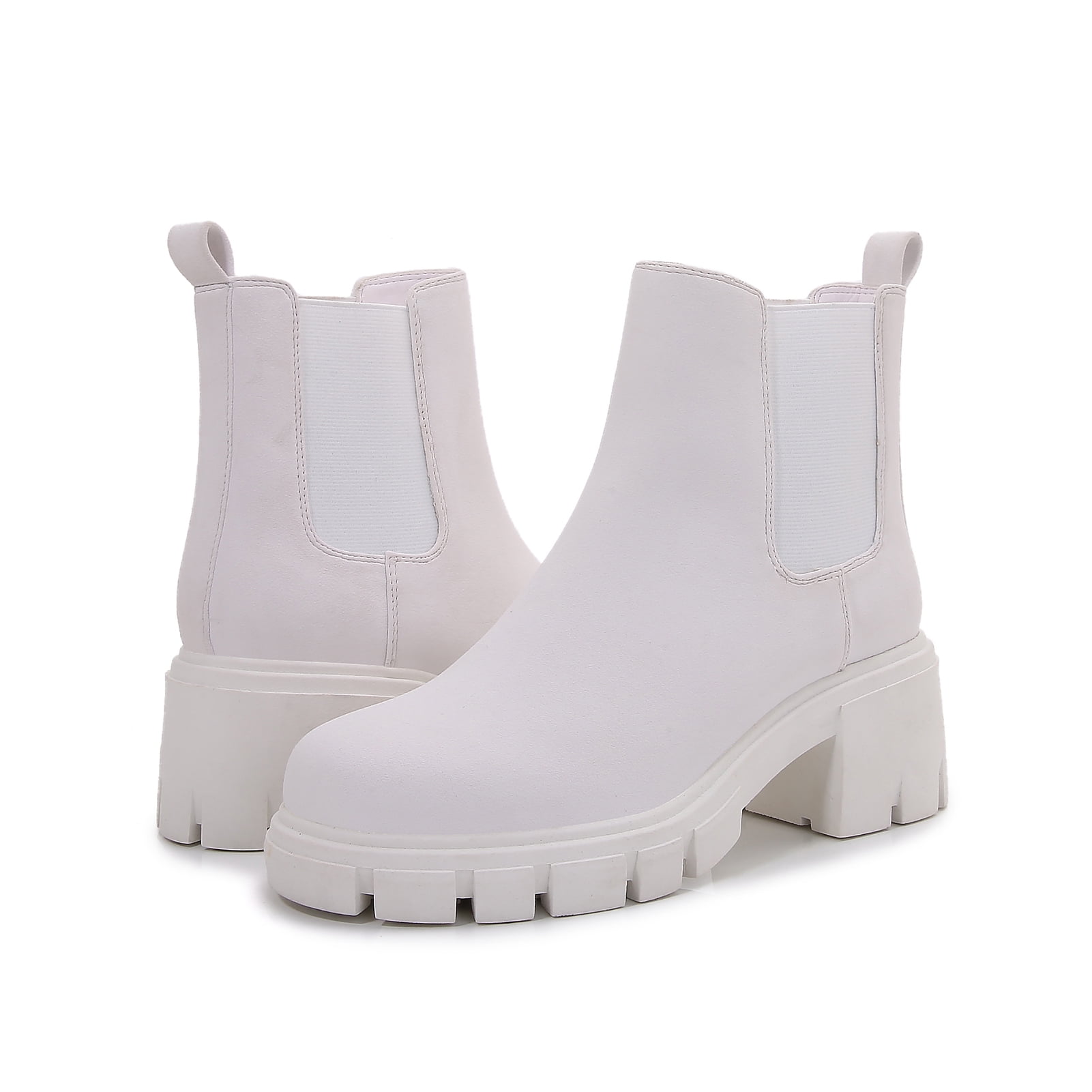 Women Matte Suede Chunky Platform Chelsea Boots Ankle Booties with Elastic Gussets White 11 in Bahrain at BHD 43 Rating 5