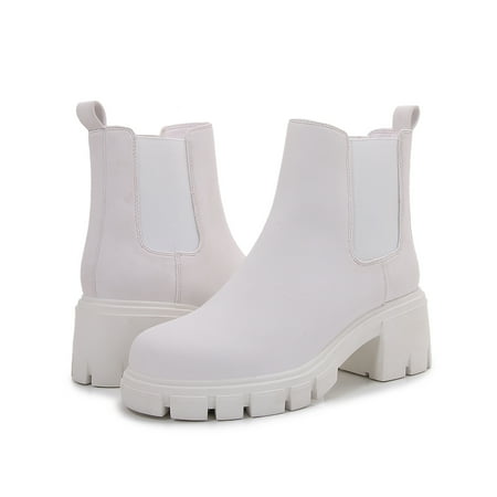 

Women Matte Suede Chunky Platform Chelsea Boots Ankle Booties with Elastic Gussets (White / 10)