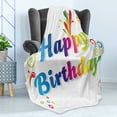 thumbnail image 4 of Birthday Soft Flannel Fleece Throw Blanket, Vibrant Abstract Floral Ornaments on Birthday Message Art Print, Cozy Plush for Indoor and Outdoor Use, 70" x 90", Multicolor, by Ambesonne, 4 of 5